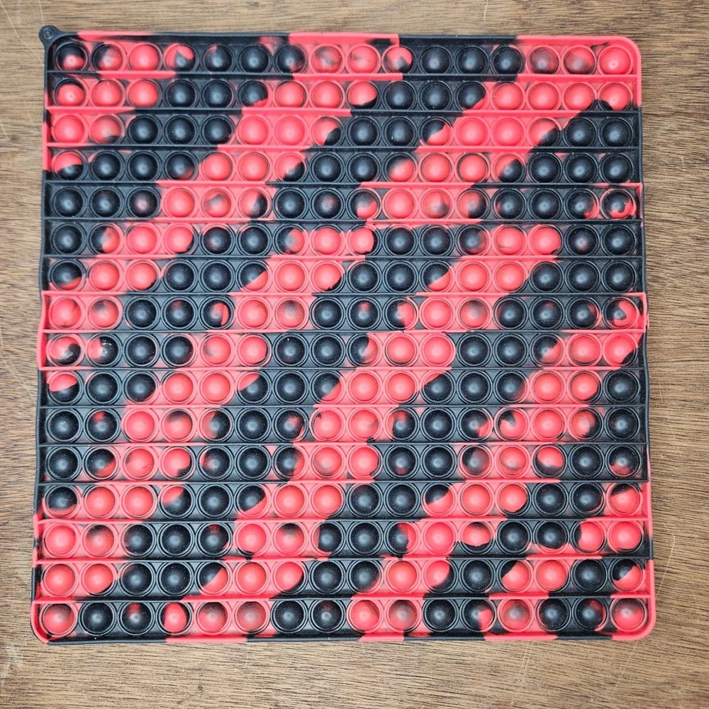 Jumbo 12 Inch Square Popit Fidget Toy Red‎ Black Marble Silicone Sensory EUC